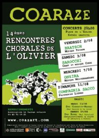 14èmes rencontres chorales de l'olivier. Du 2 au 17 août 2013 à Coaraze. Alpes-Maritimes. 